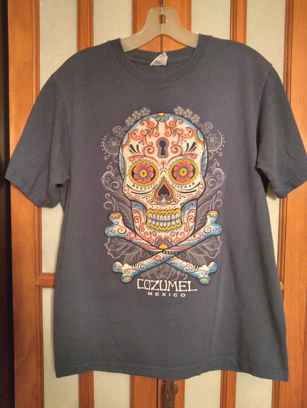 Unisex Adults Navy Blue Sugar Skull T Shirt From Cozumel Mexico Sz M